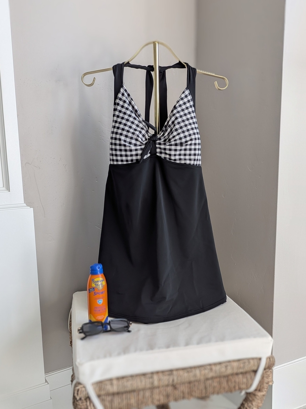 Black & White Gingham Swim Dress with Attached Shorts Size 18